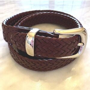 Rolfs Brown Braided Faux Leather Belt Mens Large 38 40 Woven Classic Solid Brass